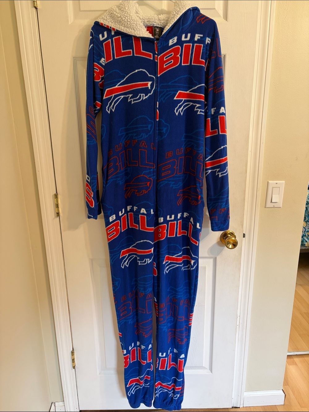 Buffalo Bills Adult Blue One-Piece Hooded Pajamas